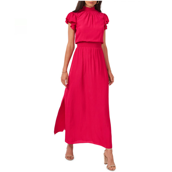 1.STATE Flutter Sleeve Smocked Neck Dress Rose Size M - Picture 1 of 2